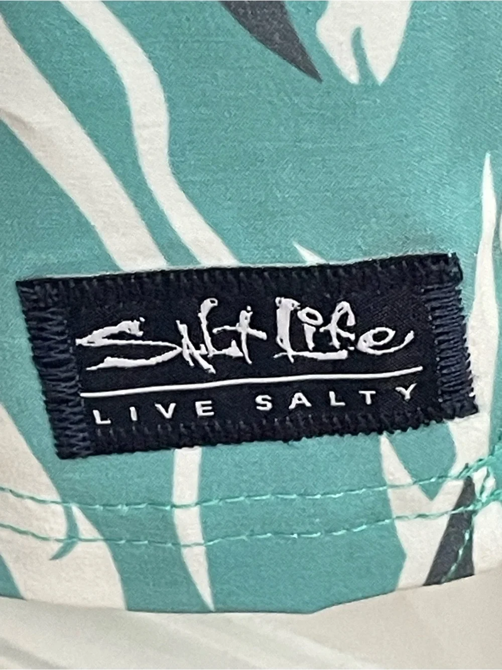 Salt Life Men’s Teal Patterned Swim Trunks with Yellow & Navy Accents